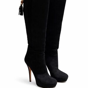Gucci Black Suede Knee-High Platform Boots | Size EU 37.5 US 7-7.5